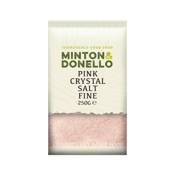 Minton & Donello - Pink Crystal Salt Fine, 250g  Pack of 6