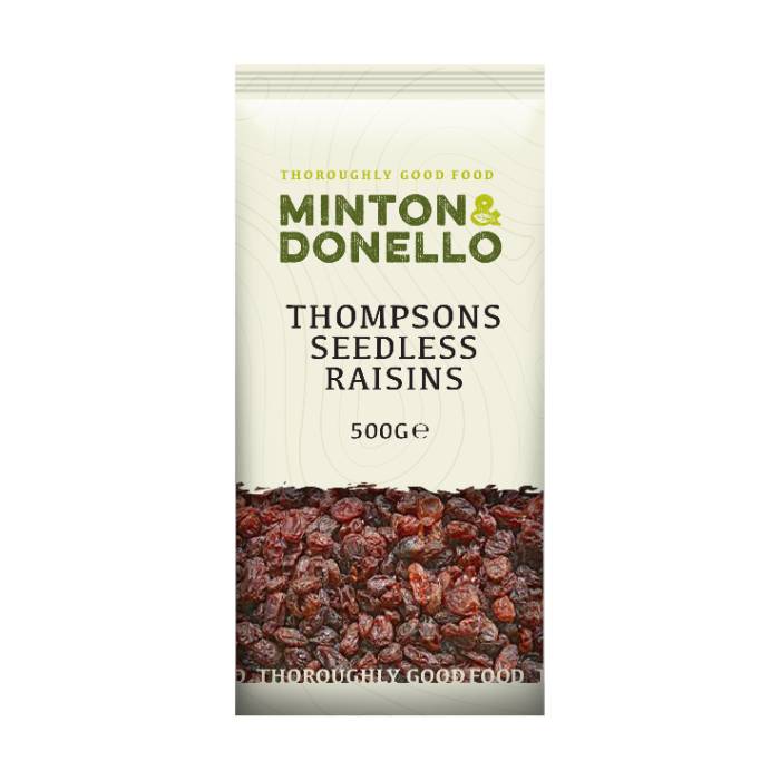 Minton & Donello - Thompsons Seedless Raisins, 500g  Pack of 6