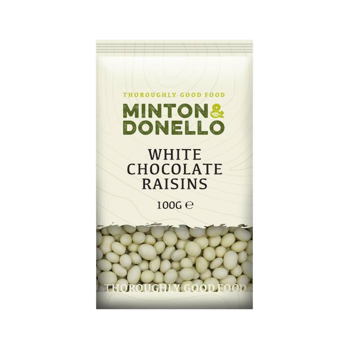 Minton & Donello - White Chocolate Raisins, 100g  Pack of 6