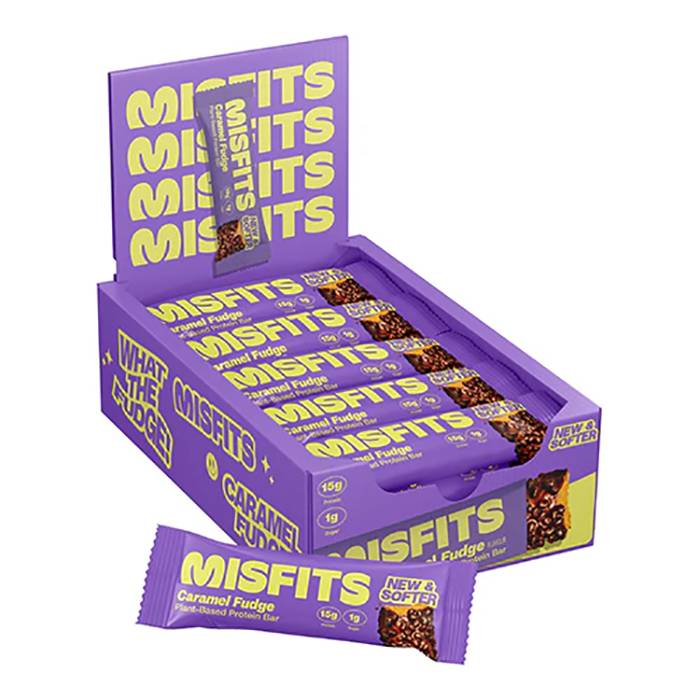 Misfits - Plant Based Protein Bar Caramel Fudge, 50g  Pack of 15