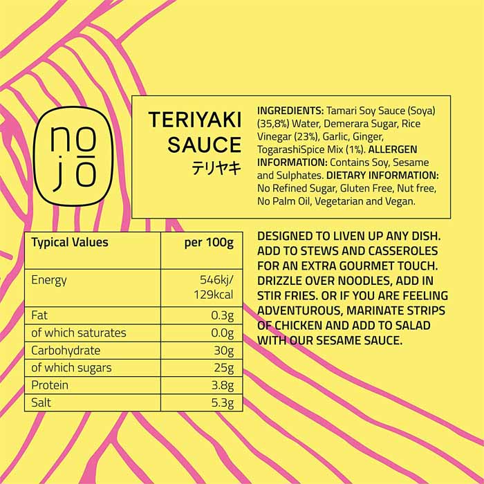 NOJO - Teriyaki Sauce Bottle, 200ml - Pack of 6 - Back