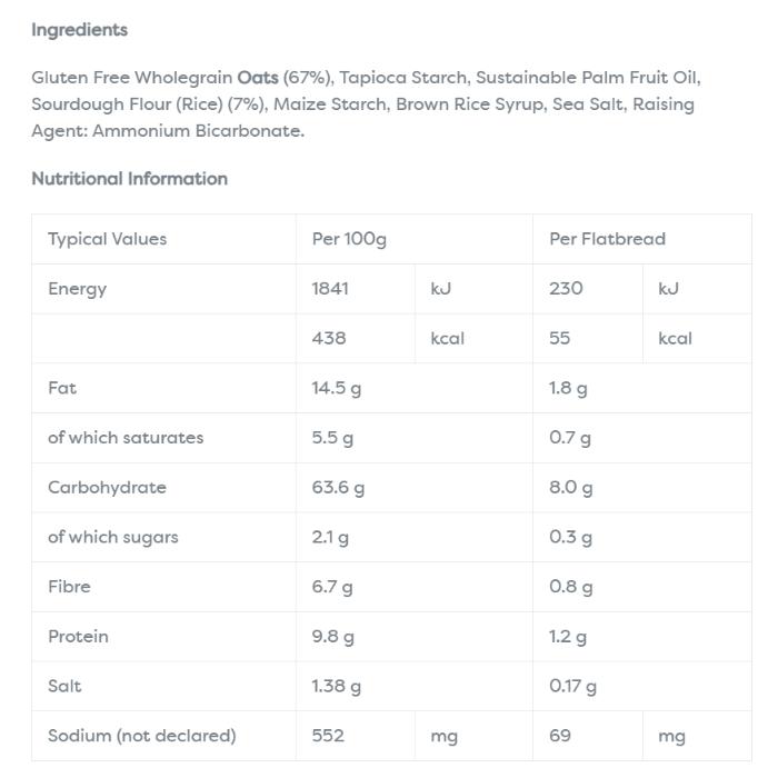 Nairns - Gluten-Free Sourdough Flatbread, 125g - back