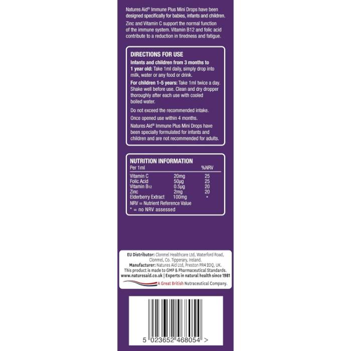 Natures Aid - Mini Drops Immune Plus, 50ml - Back