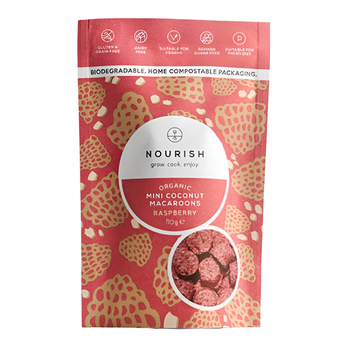 Nourish - Grow, Cook, Enjoy - Macaroons Raspberry, 110g -  Pack of 10