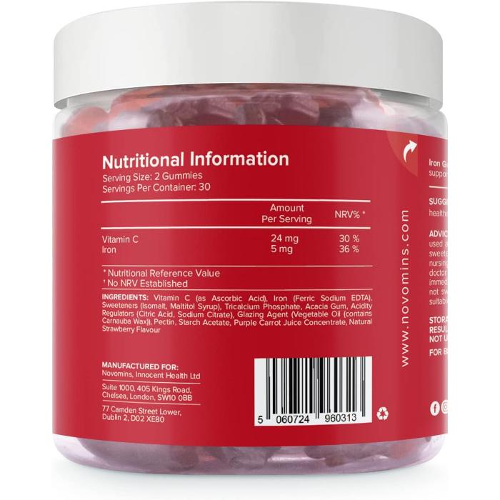 Novomins - Iron Sugar Free Gummies, 60 Gummies - back