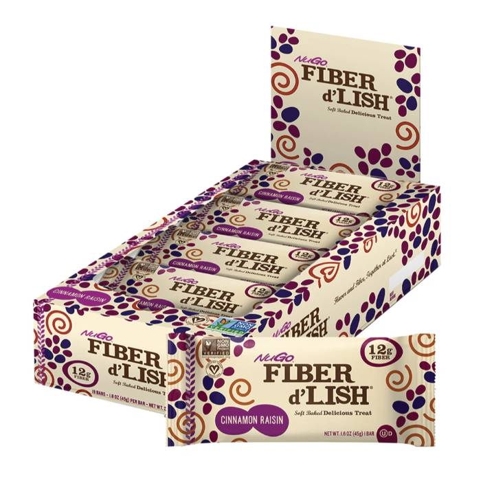 NuGo - Fiber d’Lish Cinnamon Raisin, 45g  Pack of 16