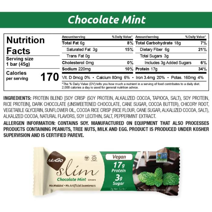 NuGo - Slim Crunchy Bar Chocolate Mint, 45g  Pack of 12 - Back