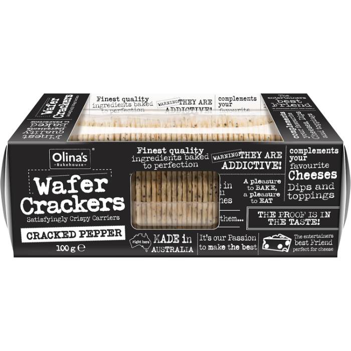 Olina's Bakehouse - Cracked Pepper Wafer Crackers, 100g  Pack of 12