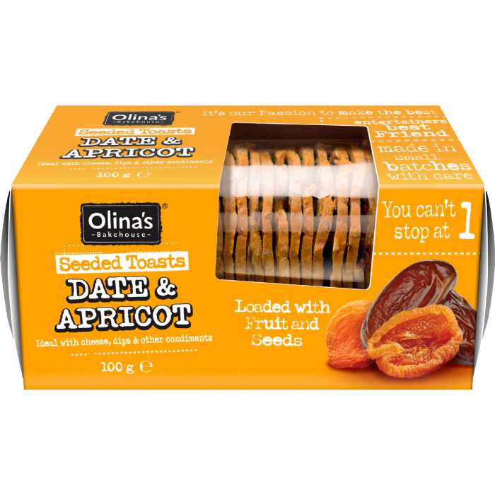 Olina's Bakehouse - Date & Apricot Seeded Toasts, 100g  Pack of 12