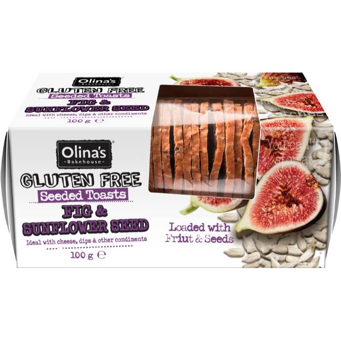 Olina's Bakehouse - Gluten Free - Fig & Sunflower Seed Seeded Toasts, 100g  Pack of 12