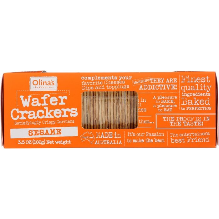 Olina's Bakehouse - Sesame Wafer Crackers, 100g  Pack of 12