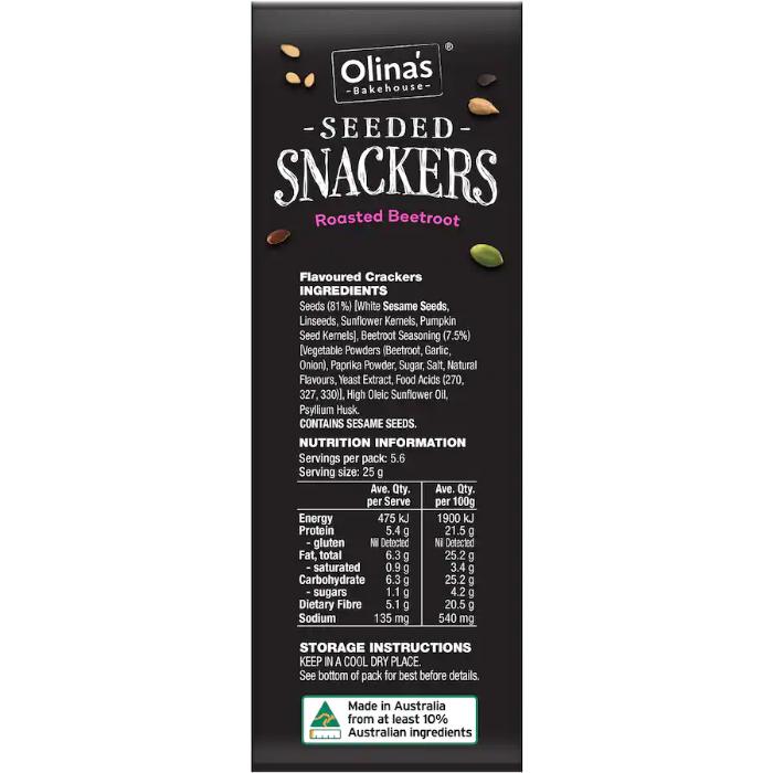 Olinas - Seeded Snackers Gluten Free Roasted Beetroot, 140g - back