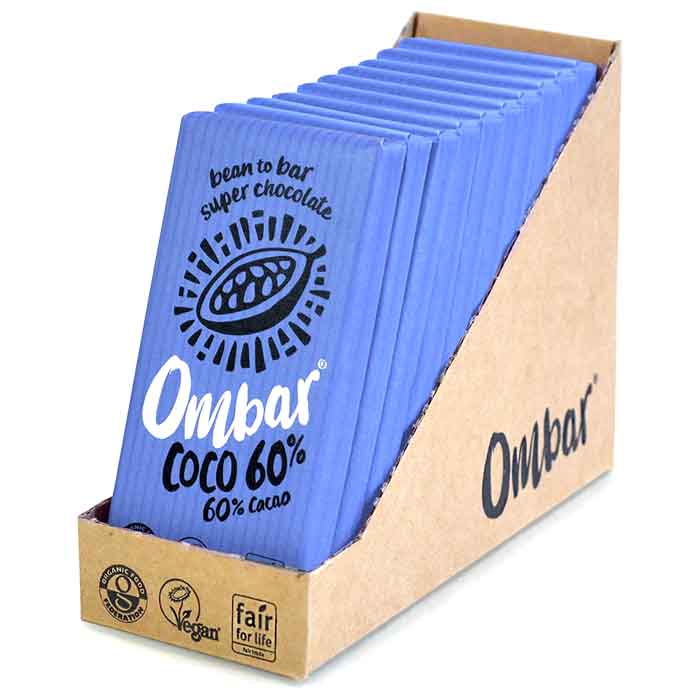 Ombar - Organic Coconut 60% Raw Chocolate Bar, 35g  Pack of 10