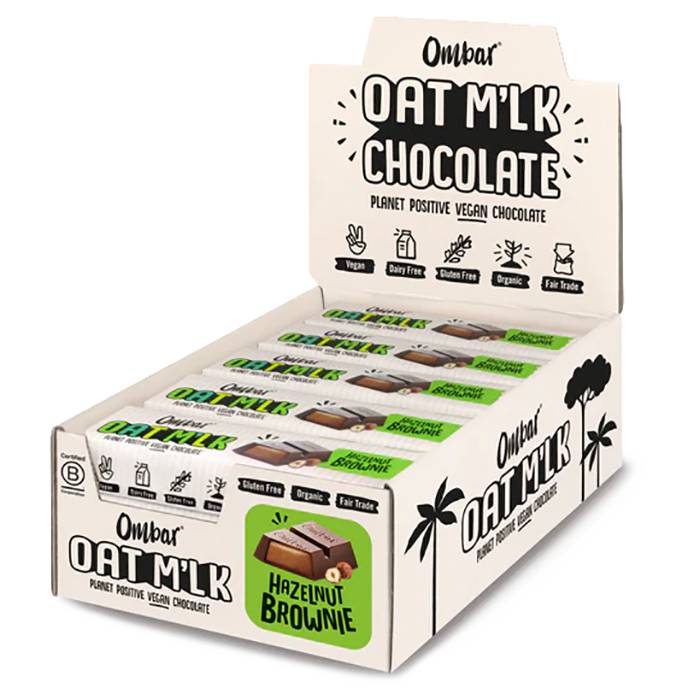 Ombar - Organic Oat M'lk Hazelnut Brownie Filled Choc Bar, 42g  Pack of 15