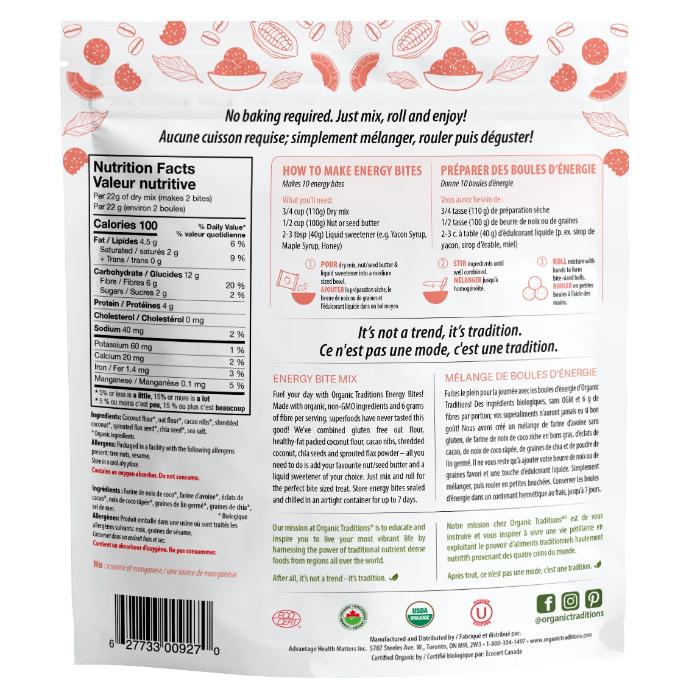 Organic Traditions - Energy Bite Mix Original, 220g - back