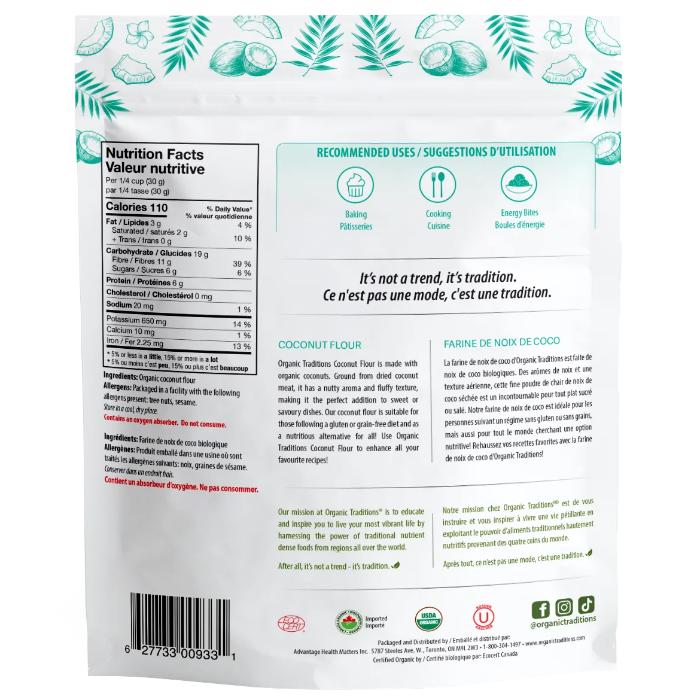 Organic Traditions - Organic Coconut Flour, 500g - back