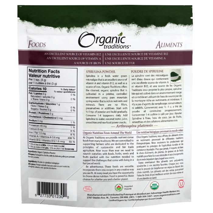 Organic Traditions - Organic Spirulina Powder, 200g - back