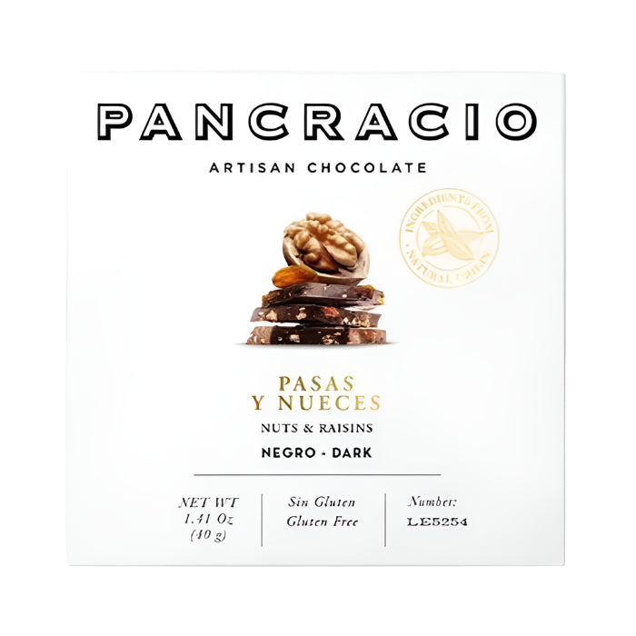 Pancracio Chocolate - Dark Chocolate Bar With Nuts and Raisins, 40g -  Pack of 20