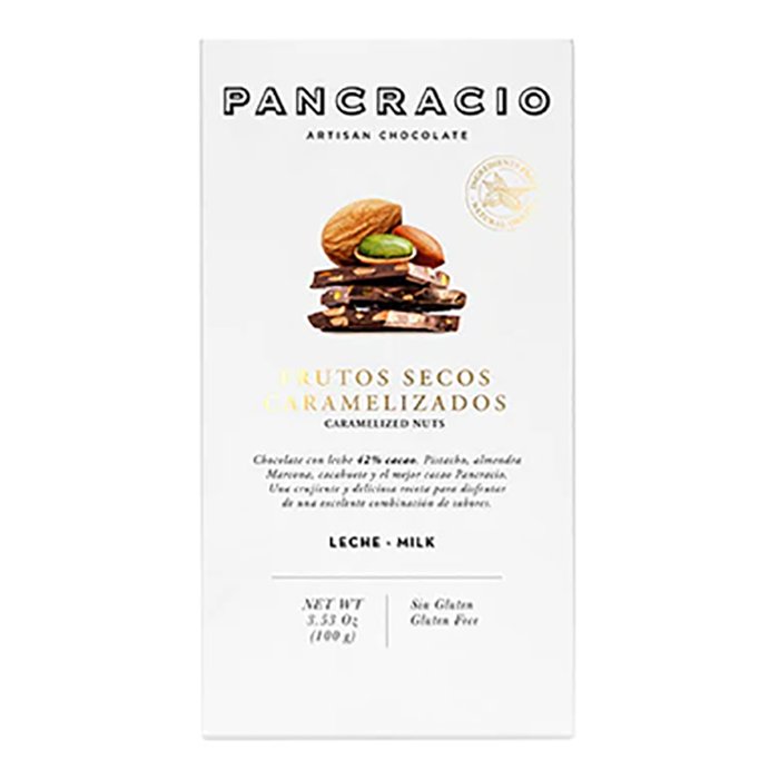 Pancracio Chocolate - Milk Chocolate Bar With Caramelized Nuts, 100g -  Pack of 20