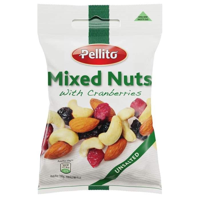 Pellito - Mix Nuts & Fruits with Cranberries, 50g - Pack of 30