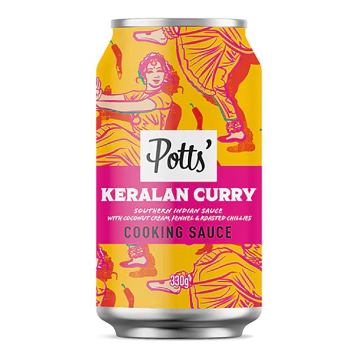 Potts - Keralan Southern Indian Curry Sauce with Coconut, Fennel and Roasted Chillies 100% Recyclable Can, 330g - Pack of 8