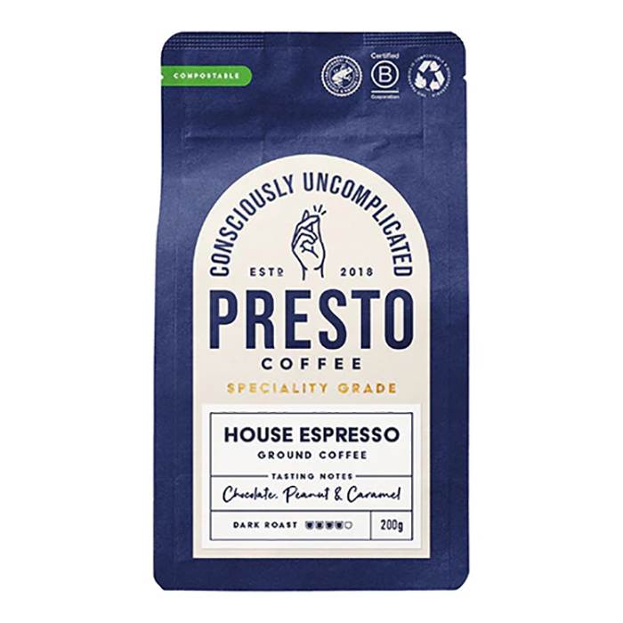 Presto Coffee Roasters - House Espresso Ground Coffee, 200g  Pack of 6