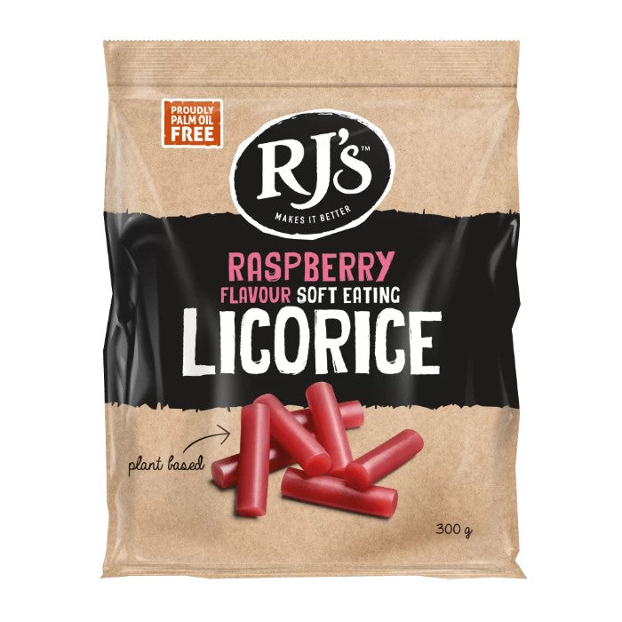 RJ's Licorice - Natural Raspberry Soft Eating Licorice, 300g  Pack of 12 