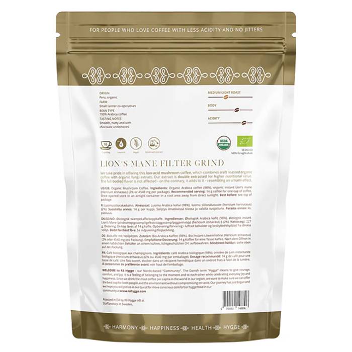 Rå Hygge - Lion's Mane Coffee Filter Ground, 227g - Back