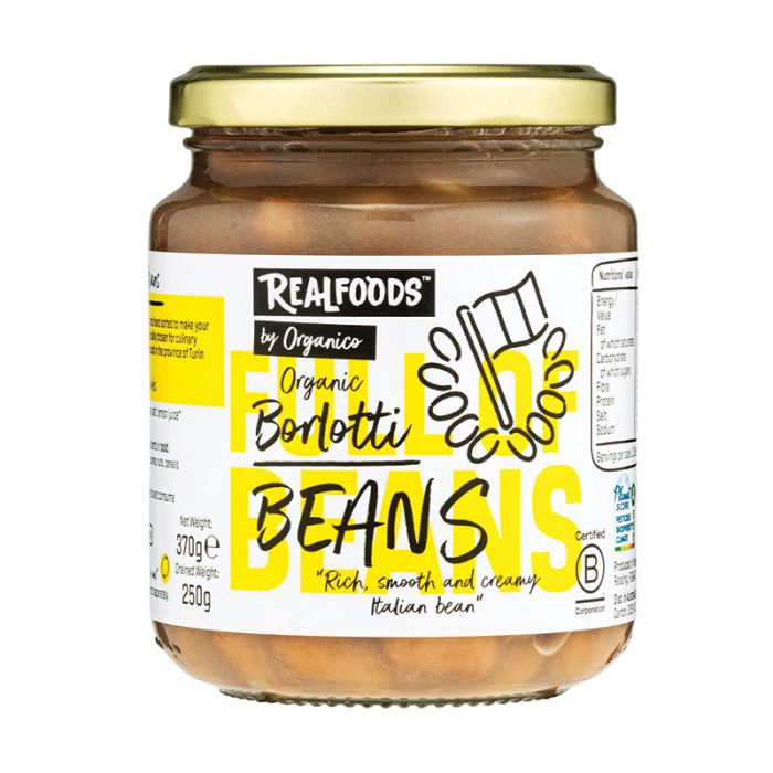 Realfoods - Organic Borlotti Beans in Water, 370g  Pack of 6