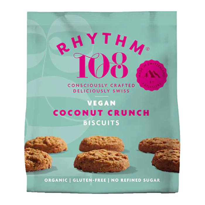 Rhythm 108 - Organic Tea Biscuit - Coconut Cookie Sharing Bag, 160g - Pack of 8