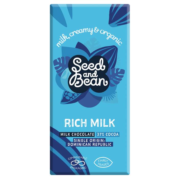 Seed & Bean - Milk 37% Fairtrade & Organic Bar, 75g  Pack of 10