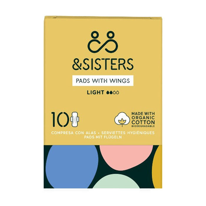 &Sisters - Plastic Free Bleach Free Pads with Wings Heavy Flow, 10 Units, Light