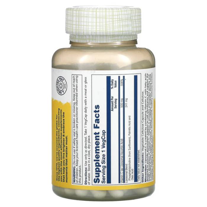 Solaray - Liposomal Vitamin C 500g, 100 Veg Capules - Back