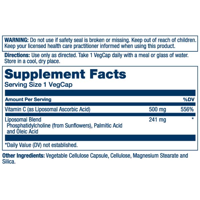 Solaray - Liposomal Vitamin C 500mg, 30 Caps - Back