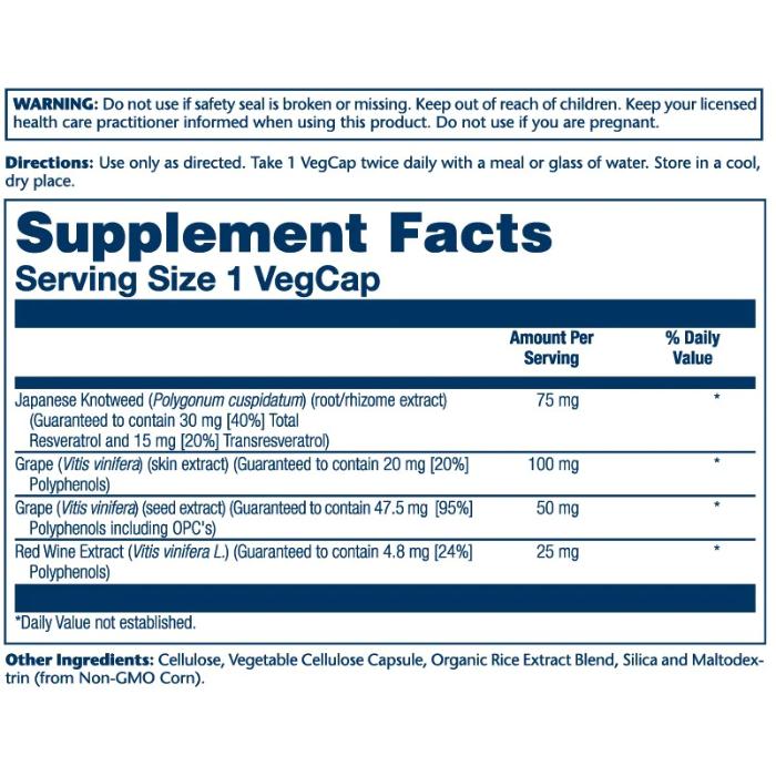 Solaray - Resveratrol 75mg, 60 Veg Capules - back