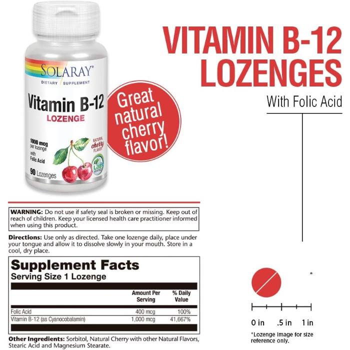 Solaray - Vitamin B12 1000mcg, 90 Lozenges - back