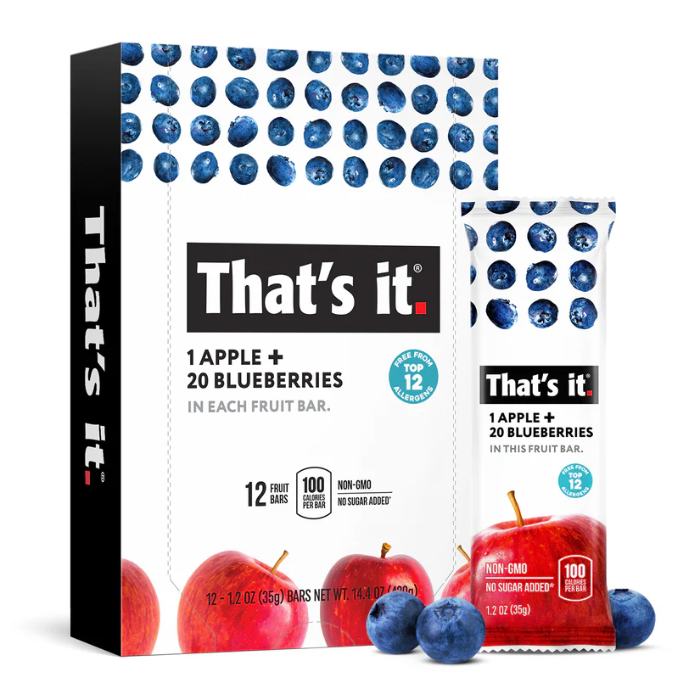 That's It - Apple + Blueberry Fruit Snacks, 35g  Pack of 12