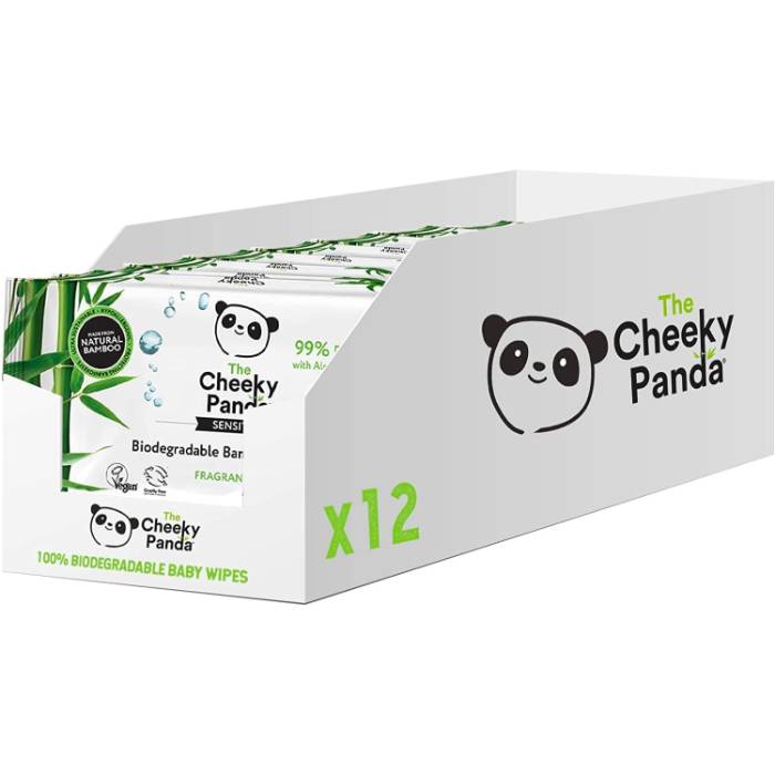 The Cheeky Panda - Bamboo Baby Wipes, Unscented, 64 Wipes  Pack of 12