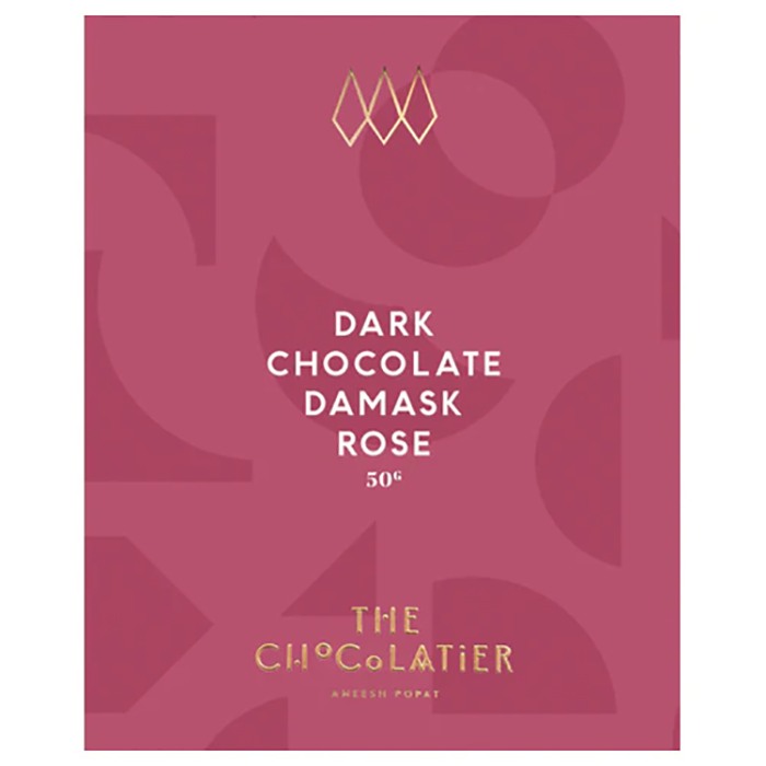 The Chocolatier - Damask Rose Dark Chocolate Bar, 50g - Pack of 15
