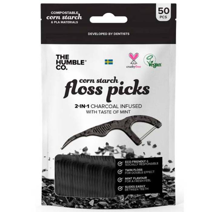 The Humble Co - Dental Floss Picks Charcoal, 50 Pieces