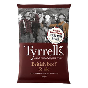 Tyrrells - British Beef & Ale Potato Crisps, 40g | Pack of 24