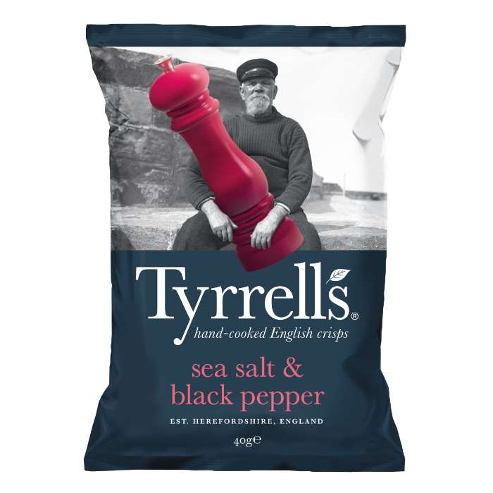 Tyrrells - Sea Salt & Black Pepper Potato Crisps, 40g  Pack of 24