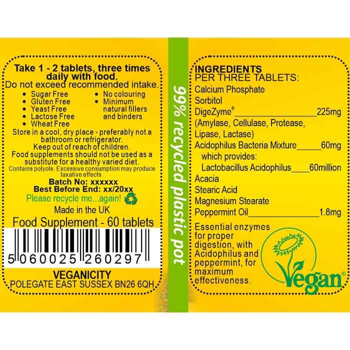 Veganicity - Digest-Ase, 60 Tabs - back