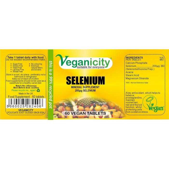 Veganicity - Selenium 200mcg, 60 Tabs - back