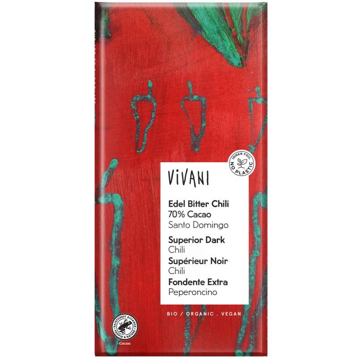 Vivani - Superior Dark + Chili, Cacao Santo Domingo, 100g  Pack of 10