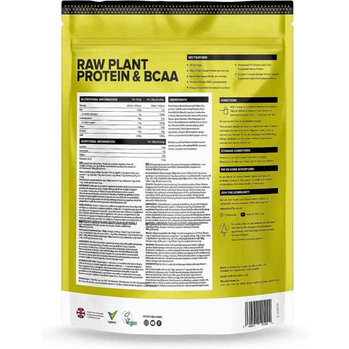 Vivolife - Perform Raw Plant Protein & BCAA Acai & Blueberry, 988g - back