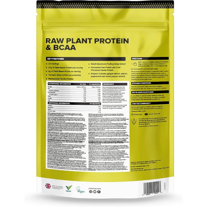 Vivolife - Perform Raw Plant Protein & BCAA Madagascan Vanilla, 988g - back