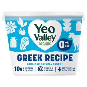 Yeo Valley - Organic Greek Recipe 0% Fat Natural Yoghurt | Pack of 6 | Multiple Sizes