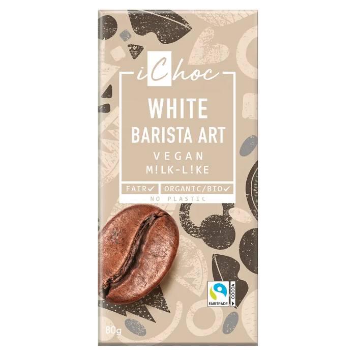 iChoc - Vegan Chocolate Bar, 80g  White Barista Art Pack of 10