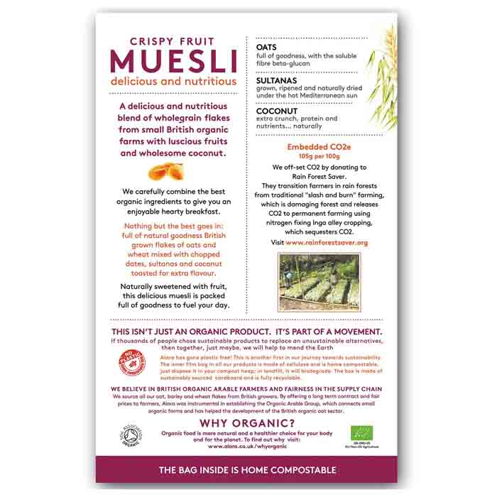 Alara - Organic Muesli - Fruit, 550g - back